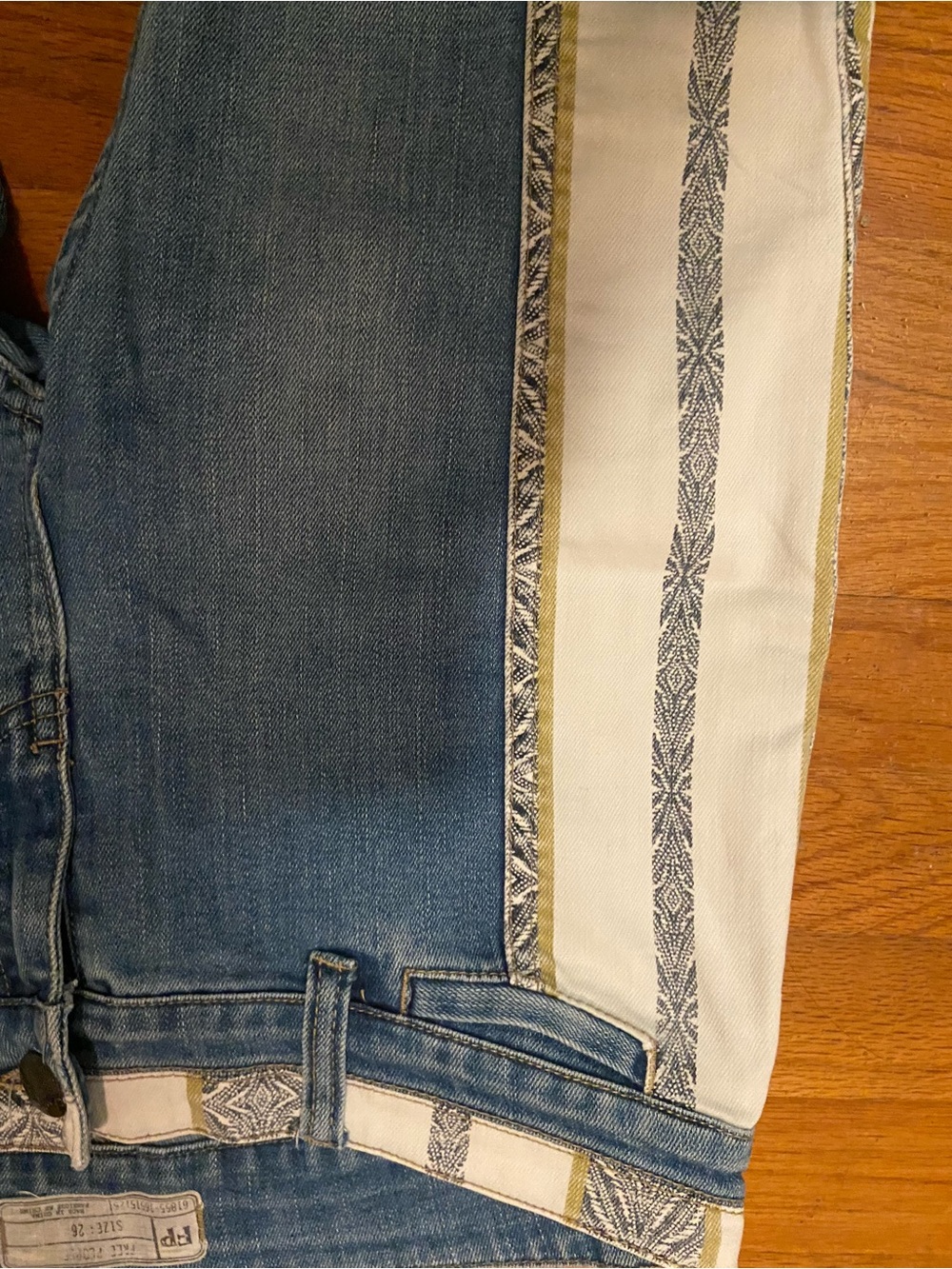 Free People Blue Denim Flare Jeans with Cream Stripe Insets - Picture 5 of 6